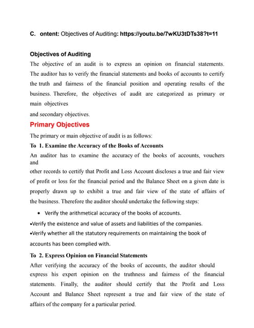 Objectives of auditing