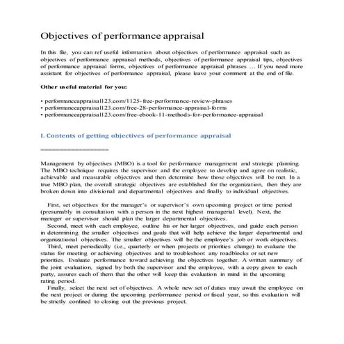 Objectives of performance appraisal