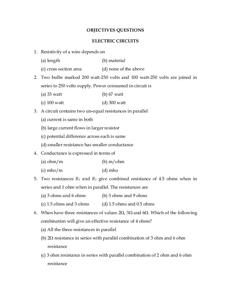 Electrical Circuits Objective Type Questions Mathan