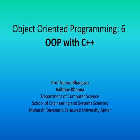 Object oriented programming 6 oop with c++ | PPTX | Programming ...