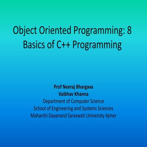 Object oriented programming 8 basics of c++ programming | PPT