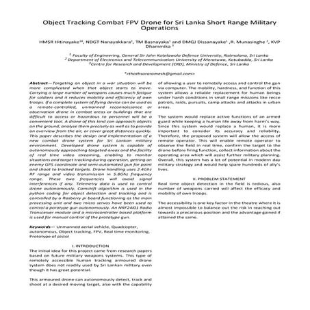 Object Tracking Combat FPV Drone for Sri Lanka Short Range Military  Operations