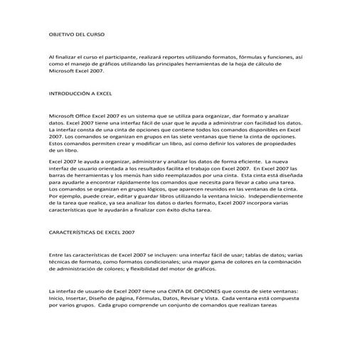 Objetivo del curso excel