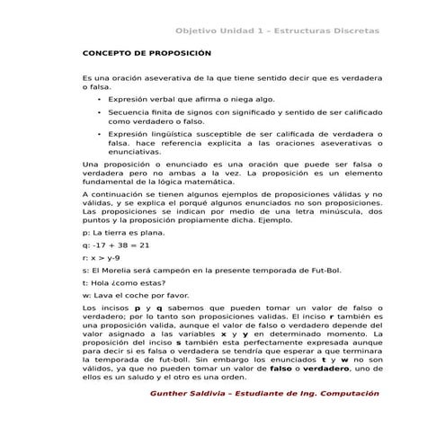 Objetivo unidad 1 Estructuras Discretas  - Gunther Saldivia ing computacion