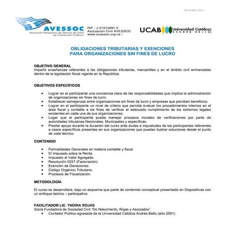 OBLIGACIONES TRIBUTARIAS Y EXENCIONES PARA ORGANIZACIONES SIN FINES DE ...