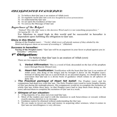 Obligations Of Quran