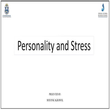 Personality and Stress - Organizational Behavior