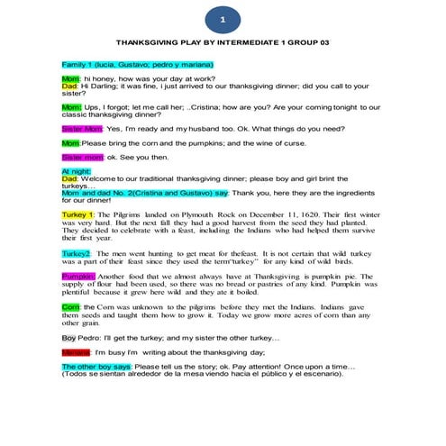 Obra De Teatro Thanks Giving (Piligrims And English)
