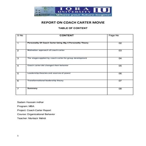 Coach Carter Movie Report