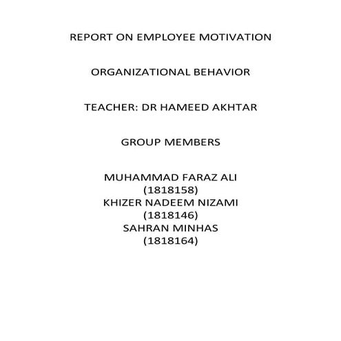 report on employee motivation