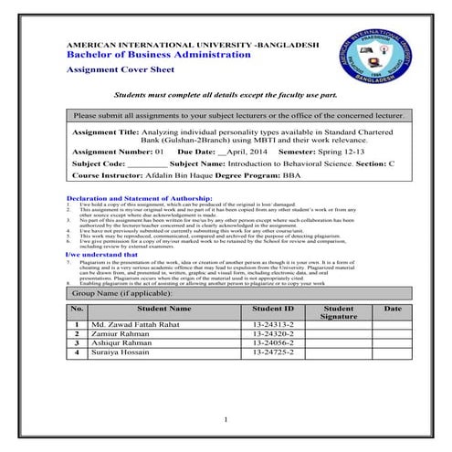 MBTI reseach paper in standard Chartered Bank