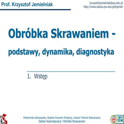 Obrobka skrawaniem 01 wstep | PPTX