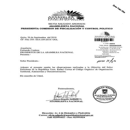 OBSERVACIONES AL VETO PARCIAL PROYECTO DEL COOTAD