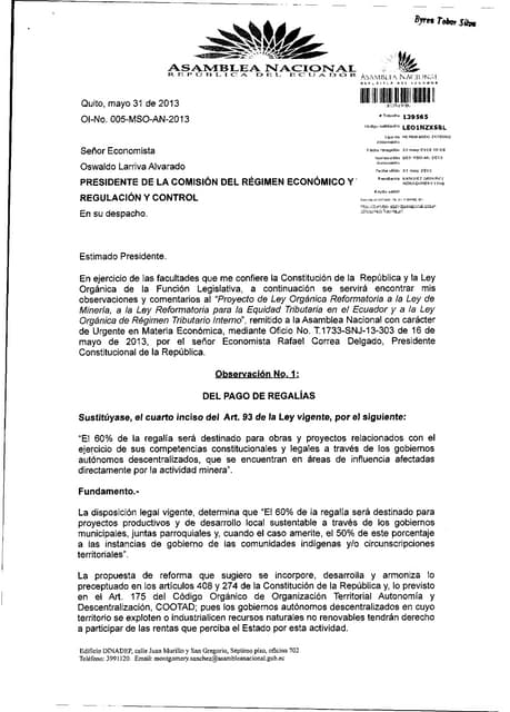 Observaciones proyecto ley reformatoria ley mineria