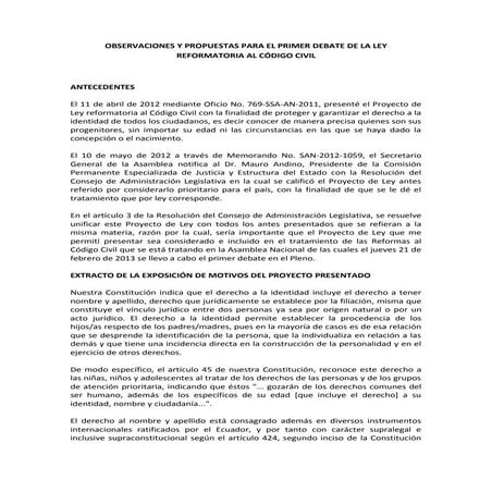 Observaciones reformas al código civil  y propuesta de adn
