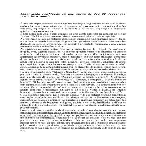 Observação Projeto de Ed. Infantil