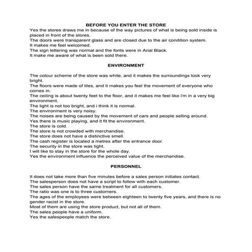 My shopping experience assignment | PDF