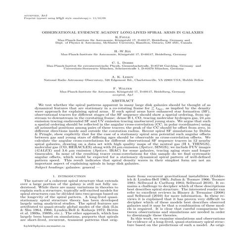 Observational evidence against long lived spiral arms in galaxies1