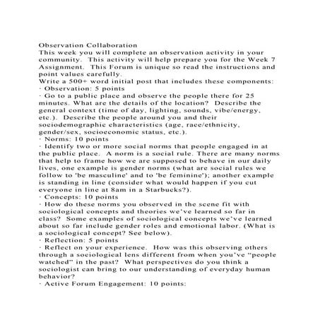 Observation CollaborationThis week you will complete an observat.docx