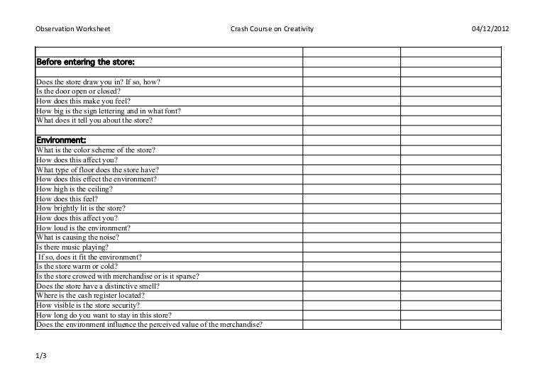 Observation worksheet sheet1