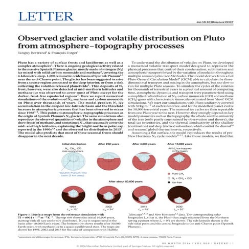 Observed glacier and volatile distribution on Pluto from atmosphere–topograph...