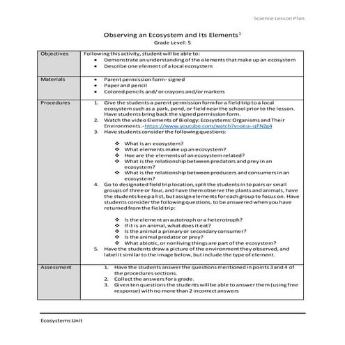 Observing an ecosystem and its elements
