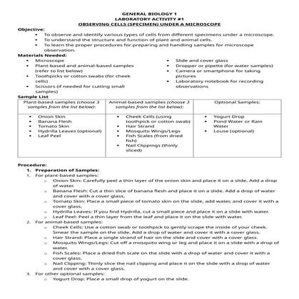 Observing Cells Under Microscope (Laboratory Activity)