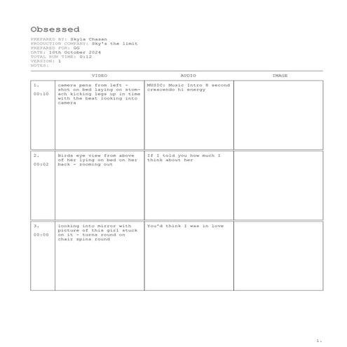 Obsessed AV Music Video Script by Skyla C | PDF