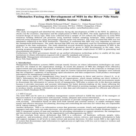 Obstacles facing the development of mis in the river nile state