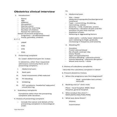 Obstetrics clinical interview