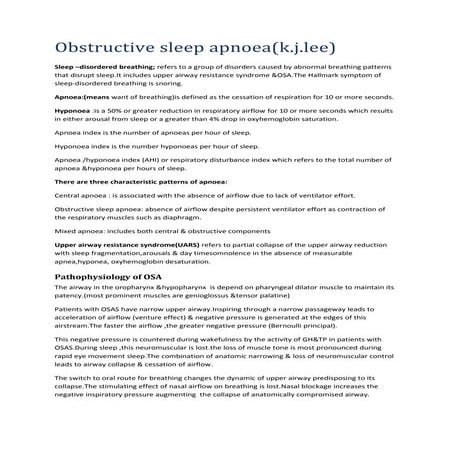 Obstructive sleep apnoea (k.j.lee)