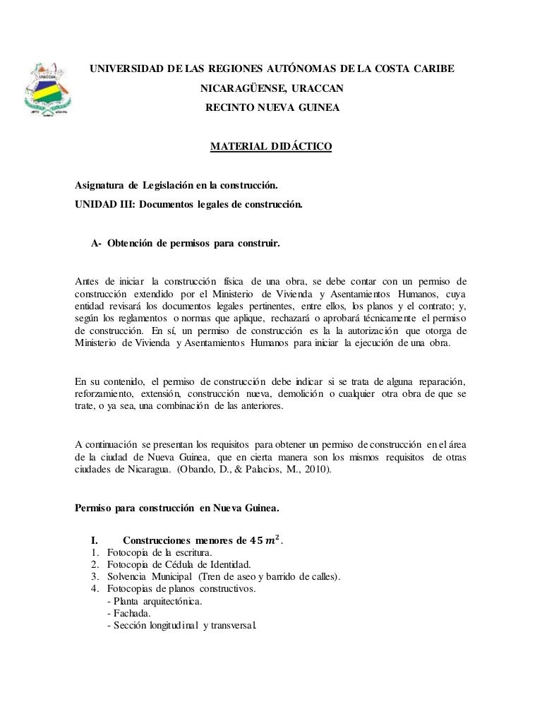 Obtención de permisos para construir y contratos - URACCAN NvG