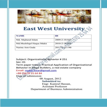 Organizational Behavior term paper report By Mushfiqul Haque Mukit ewu