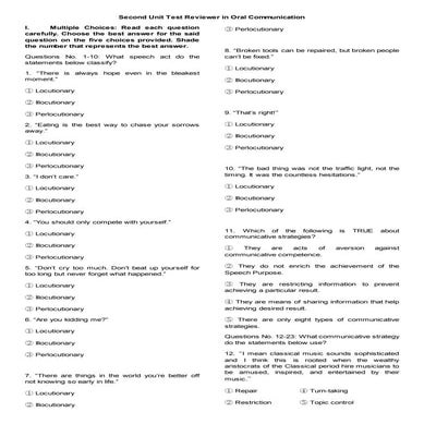 Oral Communication Speech Acts - Communicative Strategies