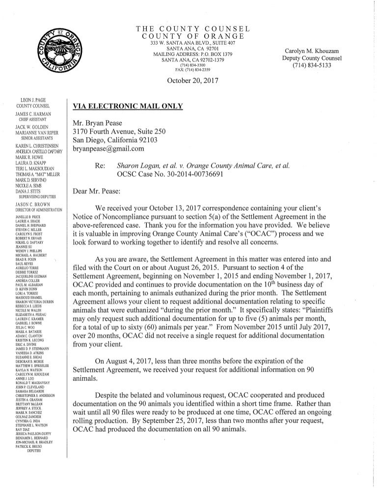 Ocac response to notice of 10 2017