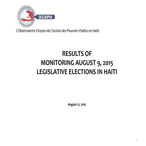Ocaph  election monitoring results report - 8-09-2015