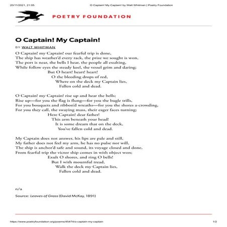 O captain! my captain! by walt whitman   poetry foundation