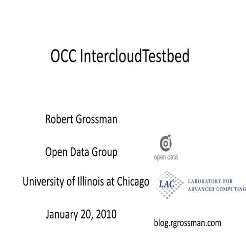 OCC Intercloud Testbed Status Jan 20, 2010