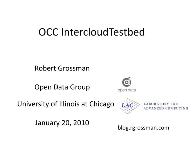 OCC Intercloud Testbed Status Jan 20, 2010