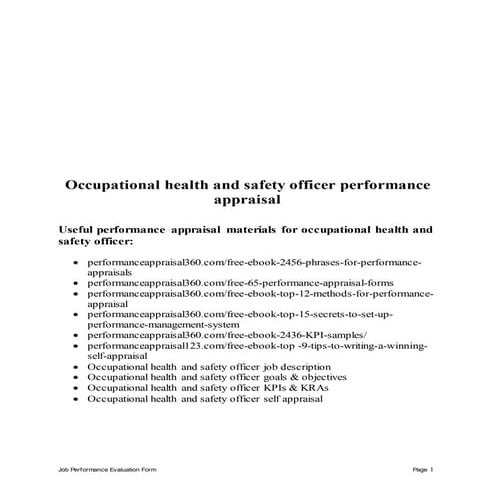 Occupational health and safety officer performance appraisal