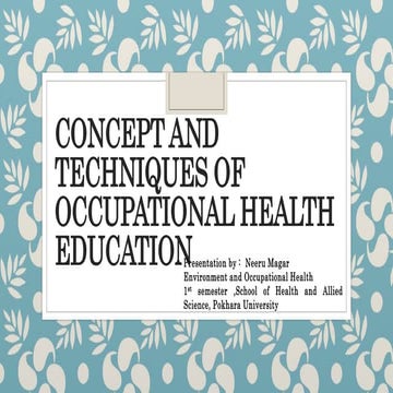 Concept and techniques of occupational health education