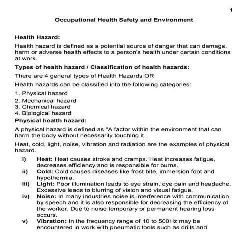 Occupational health safety and enviroment
