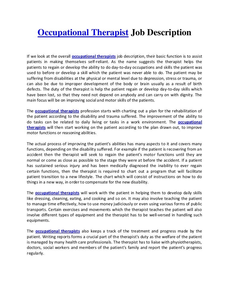 Occupational Therapist Job Description