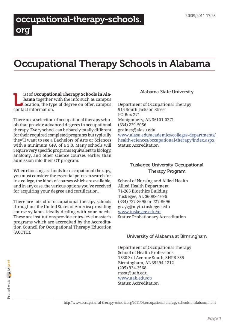 Occupational therapy schools in alabama