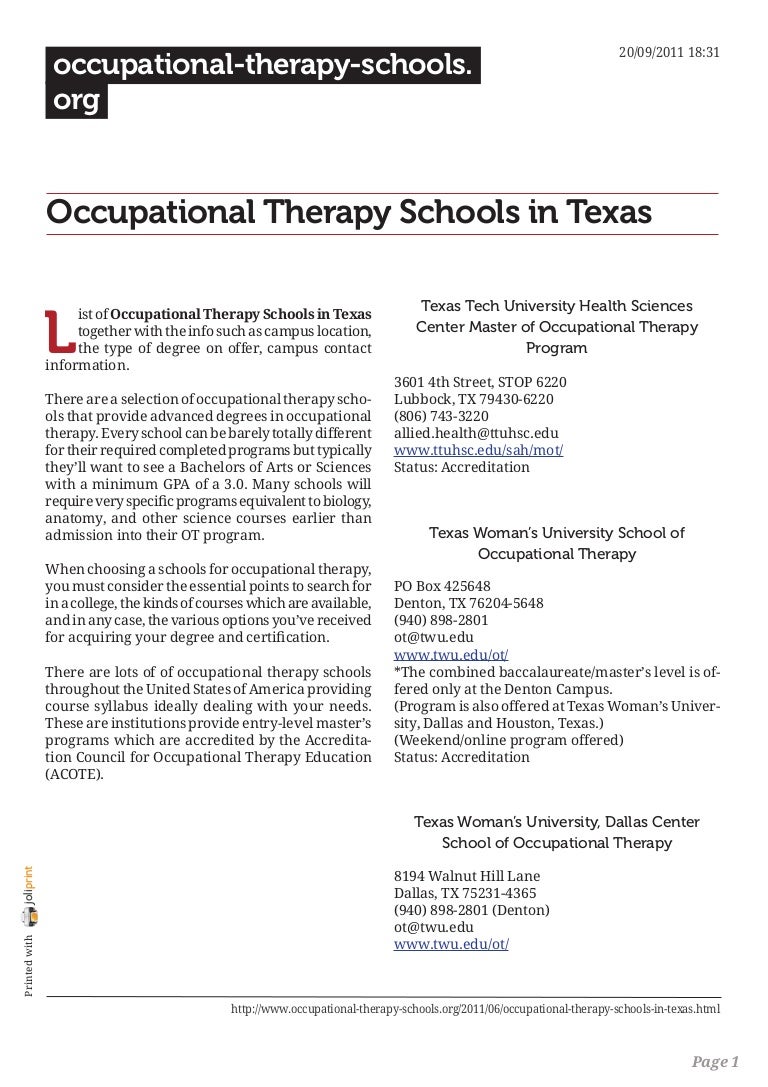 Occupational therapy schools in texas