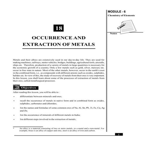 Occurance extraction of metal