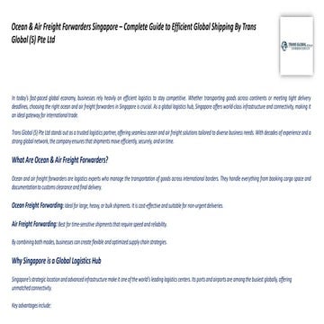 Ocean & Air Freight Forwarders Singapore – Complete Guide to Efficient ...