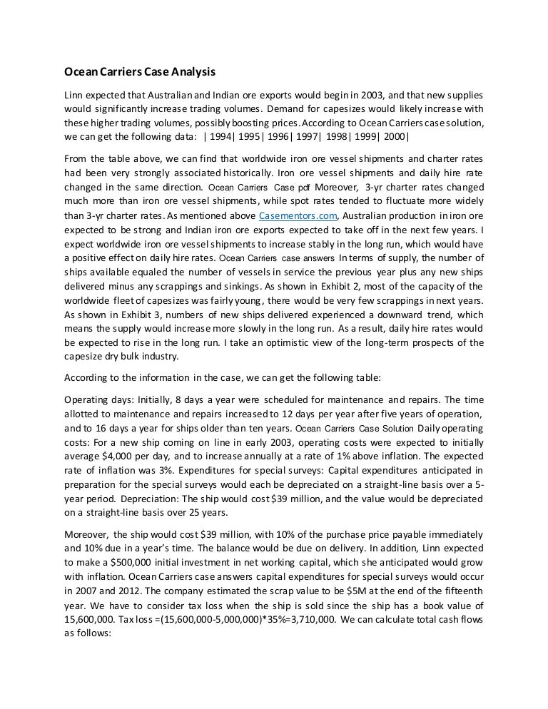 Ocean carriers case study solution excel picture