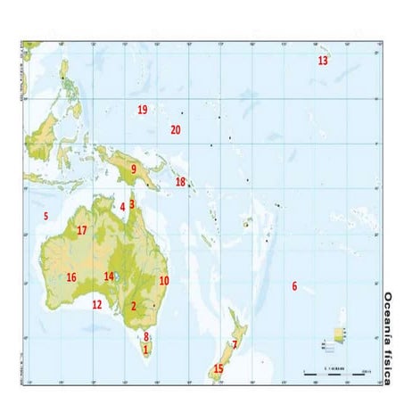 Oceanía física con numeros