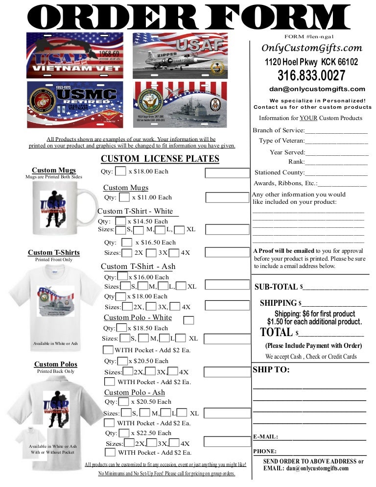 KC Custom License Plate Order Form